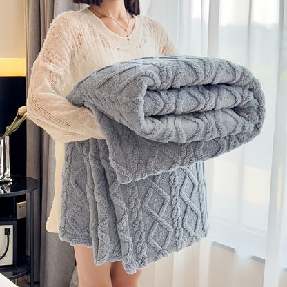 Stay warm and cozy with the LARMPAT Cozy Taffeta Blanket. This soft and warm beige blanket features geometric patterns and is machine washable for easy care. Perfect for all seasons, this blanket is suitable for use on your bed, sofa, or even while