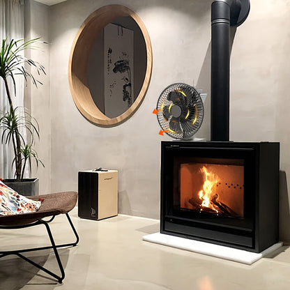 The fireplace fan is both quiet and powerful, featuring a protective cover and thermoelectric blade for even heat distribution. It also has an auto-shutoff function for high temperatures and a sturdy metal construction.