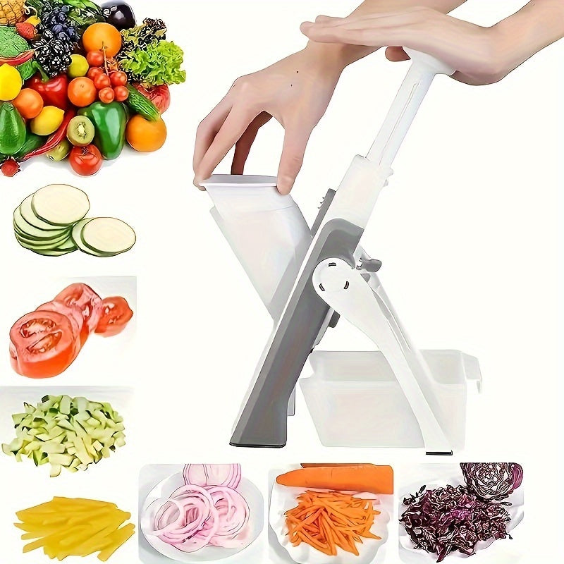 Multi-functional vegetable chopper and slicer tool with durable stainless steel blades, ideal for cutting potatoes, French fries, salads, and fruits - Must-have kitchen accessory.