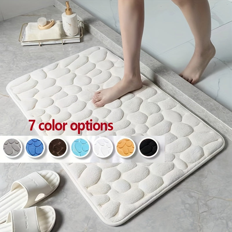 One piece of pebble pattern non-slip and absorbent polyester foot mat that can be hand washed. Ideal for use in the bathroom, bedroom, and kitchen to absorb water and reduce slipping. Great for keeping your bathroom floor safe and dry.