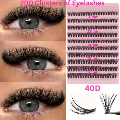 DIY Eyelash Extension Kit includes glue, tweezers and a variety of slim fluffy lashes in different lengths and curls.