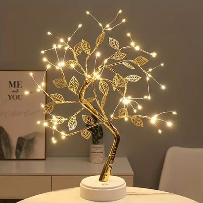 Stylish Golden Leaf LED Tree Light in Warm White - Battery or USB Powered, Ideal for DIY Room Decor & Festive Gifting (Christmas, Halloween, New Year, Valentine's)