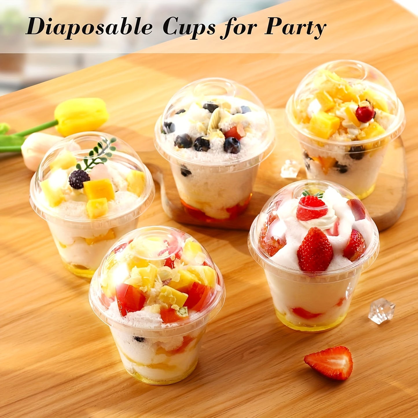 40 Crystal Clear Plastic Cups, perfect for desserts, parfaits, ice cream, cupcakes, parties, and gatherings. Durable PET material.