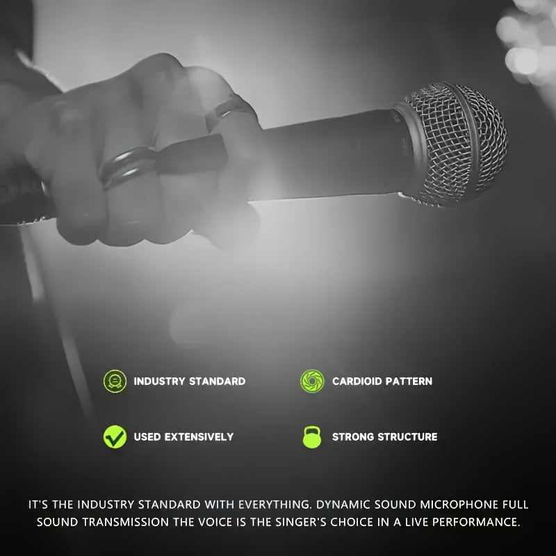 Professional SM58 Dynamic Vocal Microphone with Cardioid Wired Mic and 6.35mm Jack, DC Powered for Stage, Singing, Streaming, Video Conferencing, Gaming, and Karaoke - No Battery Needed.