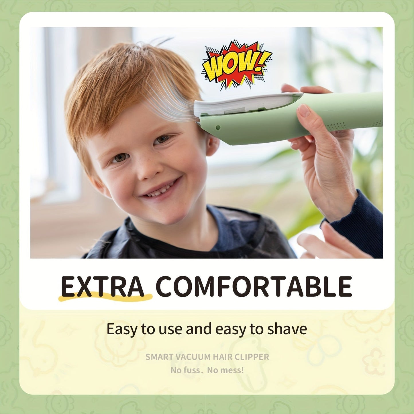 YAFULL Kids Hair Clipper Set - Safe and Quiet Trimming for Ages 3-8, Includes Suction Chamber, 3 Guide Combs, USB Rechargeable Lithium Battery, Wireless Operation, Electric Trimmer Care Kit for Toddlers and Children