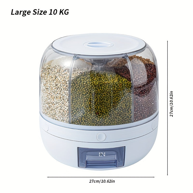 Large-Capacity Rotating Rice Dispenser - Airtight container for grains, dry foods. 5kg/10kg capacity, great for kitchen organization.