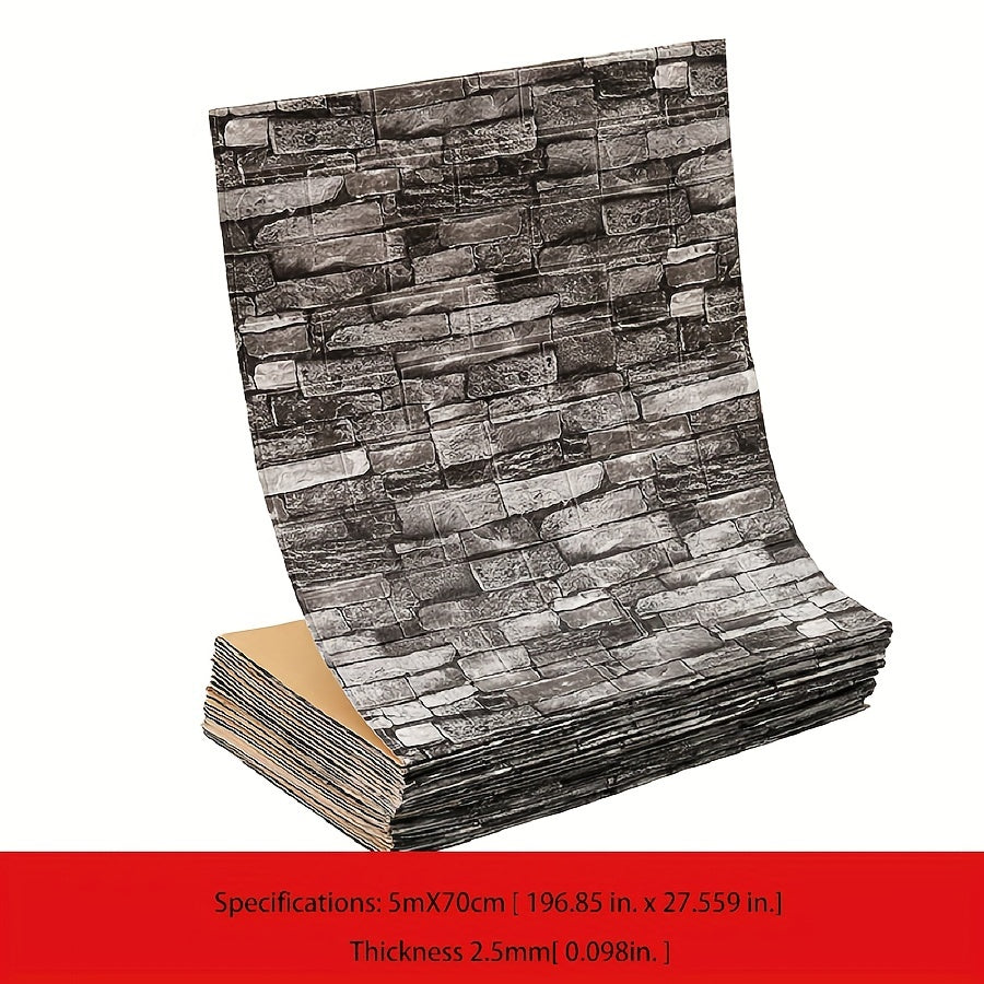 3D Brick Wallpaper: Peel & Stick, Waterproof, Self-Adhesive Contact Paper for Home Decor - 69.85cm x 16.4' Roll.