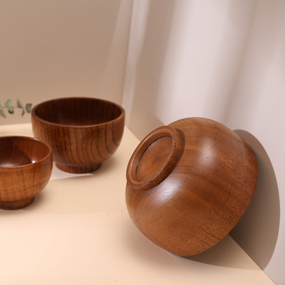 Acacia wooden bowl for rice, soup, noodles; durable and suitable for indoor and outdoor use, anti-scald; daily kitchen tableware.