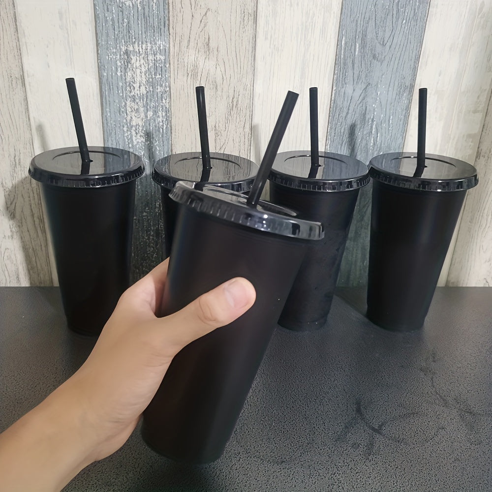 5 reusable plastic cups with straw and lids, perfect for parties and gifts.