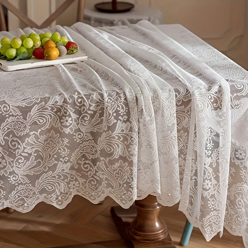 French Paisley lace tablecloth and rectangular polyester table runner for dining and coffee tables. Washable, easy to clean home decor for Christmas. Machine-woven with a solid pattern in a square shape.