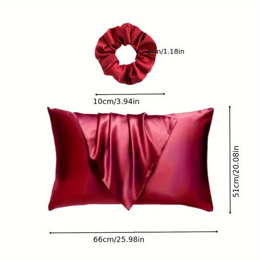 Elegant Satin 3-piece Set for Bedroom and Bathroom: Includes 1 Pillowcase (pillow core not included) and 2 Headbands - Featuring a Modern and Sleek Design, Perfect for Home, Hotel, or Bedroom Decor.