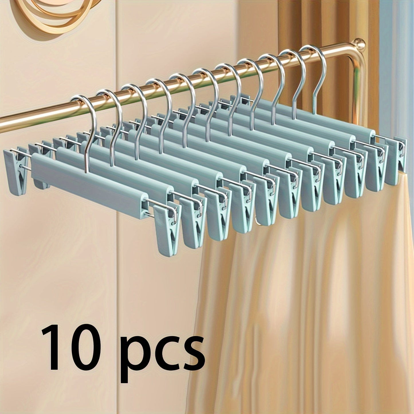 Set of 10 Pants Drying Hangers with 2 Clips, Storage Rack for Clothing Items like Skirts, Bras, Scarves, and Underwear. Ideal Clothes Organizer for Closet, Wardrobe, Bedroom, Balcony, Dorm - A Must-have for Going back to College