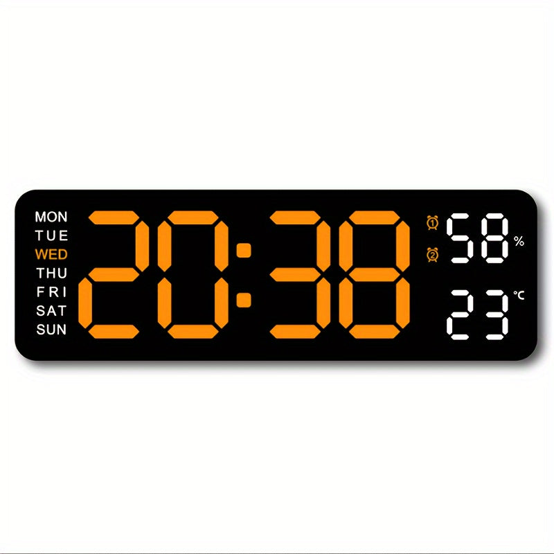 RIDAHOME LED clock with large display, temperature, humidity, and weather icons. USB powered, wall-mountable for home and office decor.