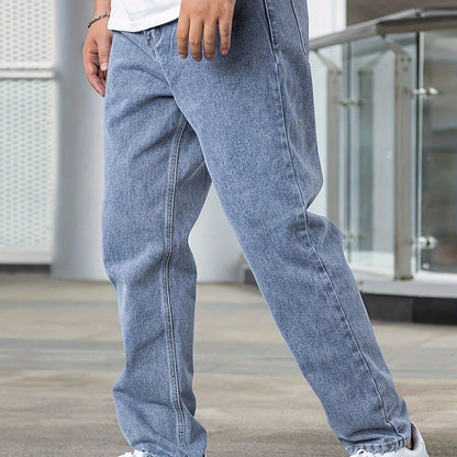 Men's Cotton Blend Wide Leg Denim Pants, Trendy Casual Jeans for All Seasons