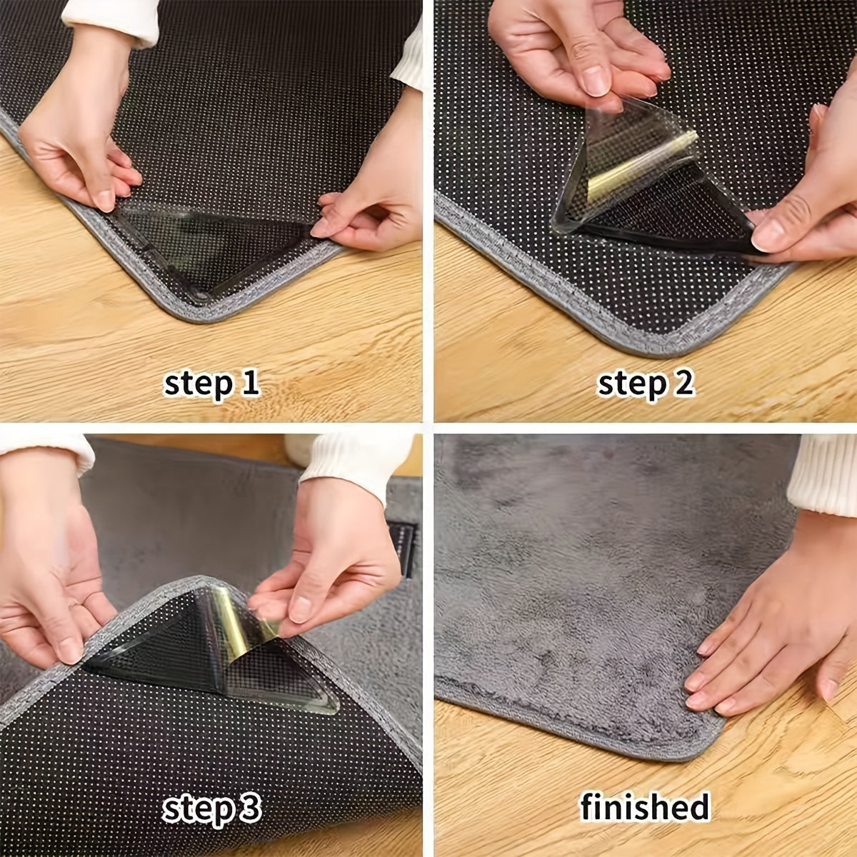 Durable Silicone Triangle Carpet Anti-Slip Pads - Set of 4, Perfect for Bedroom and Living Room Floor Mats. Made with Non-Woven Material for a Secure Grip. Enhance Carpet Safety with these Triangular Grip Pads. Ideal Non-Slip Furniture Accessories.