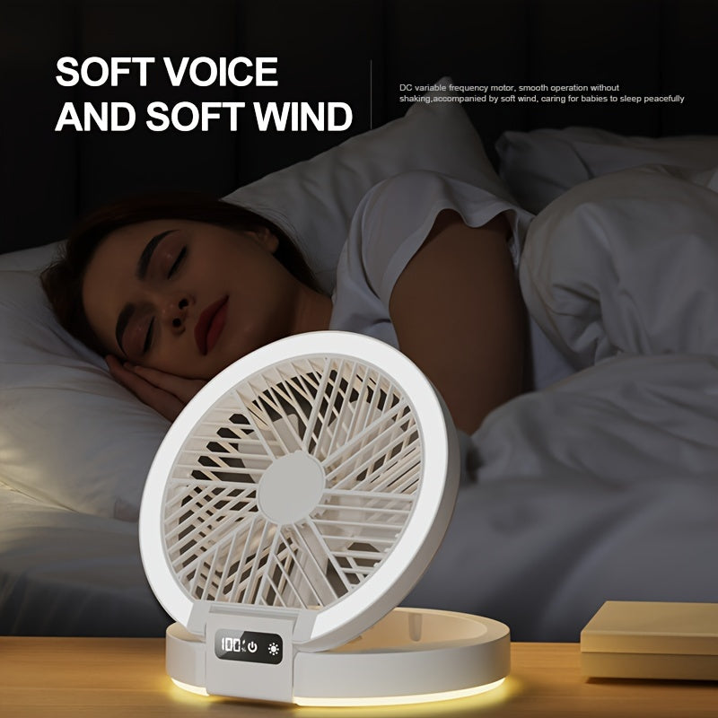 High-Performance Rechargeable Fan with LED Light - Portable, USB-Powered, Touch-Sensitive Control, Perfect for Desktop Use and Camping Outdoors