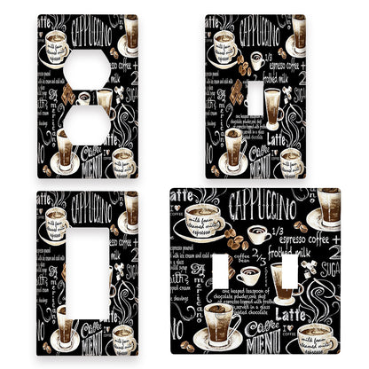 Stylish Coffee Pattern Wall Plate - 1 or 2 Gang, Decorative Outlet Cover for Bedroom & Kitchen