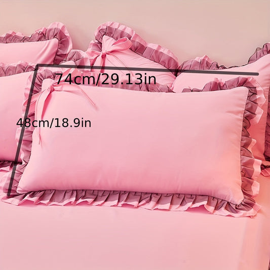 This lace pillowcase features a chic bowknot design and is made of soft polyester material. It has an envelope closure and should be hand washed only. Perfect for adding a touch of elegance to your bedroom, living room, or dorm decor.