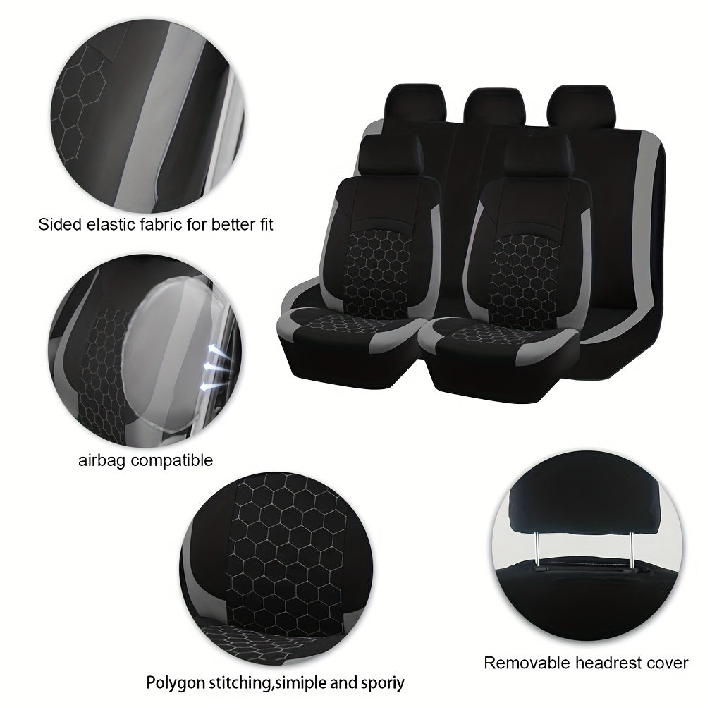 Honeycomb embroidered polyester car seat covers with soccer pattern, suitable for most vehicles.