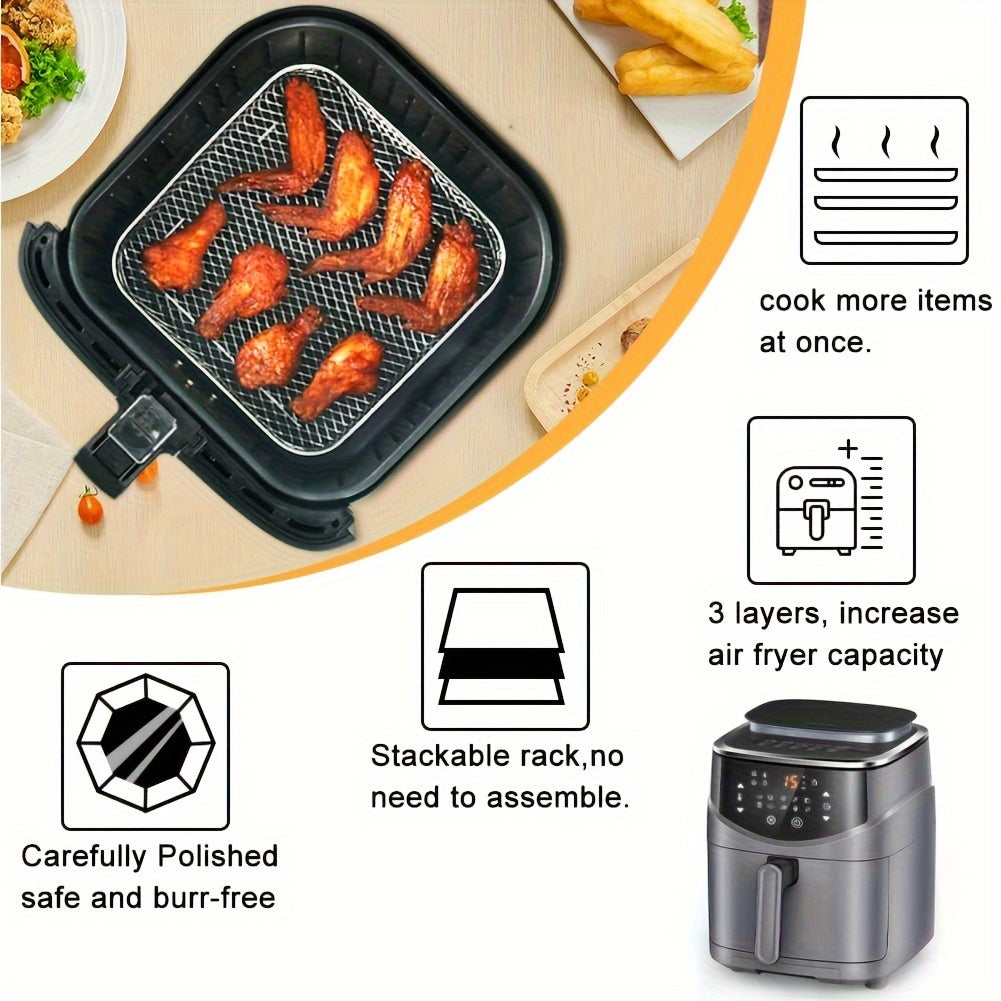 Stainless Steel Grill Air Fryer Accessory, Including 1 Set of Stackable Oil Drip Trays, Easy to Clean and Reusable, Safe for Food Handling in Both Indoor and Outdoor Kitchens.