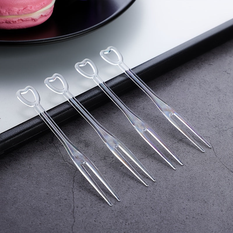 100 disposable fruit forks with love heart design for home, restaurant, picnic, camping, and parties.