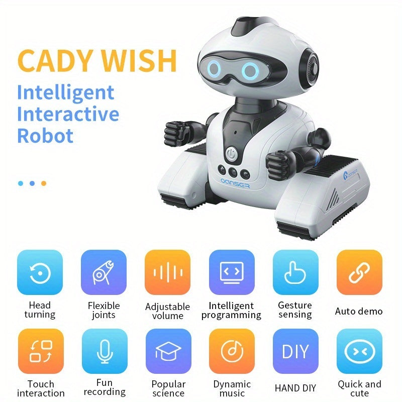 1pc DIY Interactive RC Robot, programmable electric action figure with audio, 360-degree rotation, gesture recognition, USB rechargeable, 2.4GHz wireless, made of ABS material; an