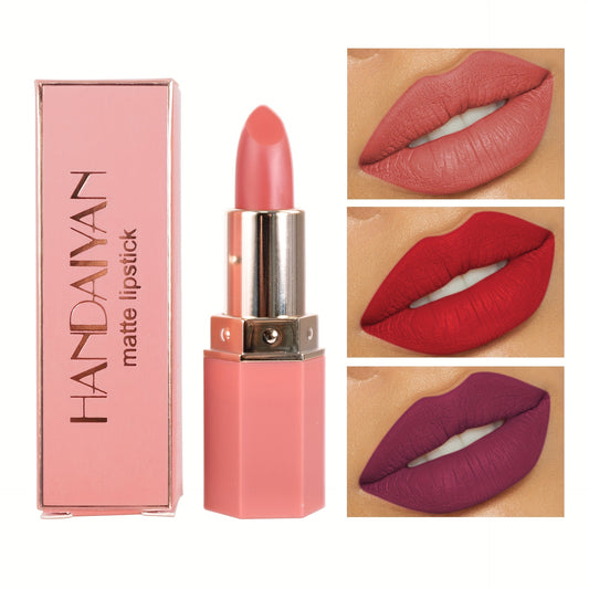 6-Color Single Matte Non-Stick Lipstick for long-lasting wear, moisturizing and waterproof formula, highlights complexion, even color, classic colors perfect for any occasion.