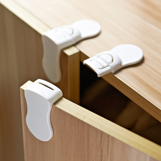 Check out the Looktosee 5-Pack Safety Cabinet Locks! Made with ABS material, these locks are phthalate-free and easy to install without any drilling. The strong adhesive makes them perfect for use on drawers, cabinets, and even the fridge. Keep your