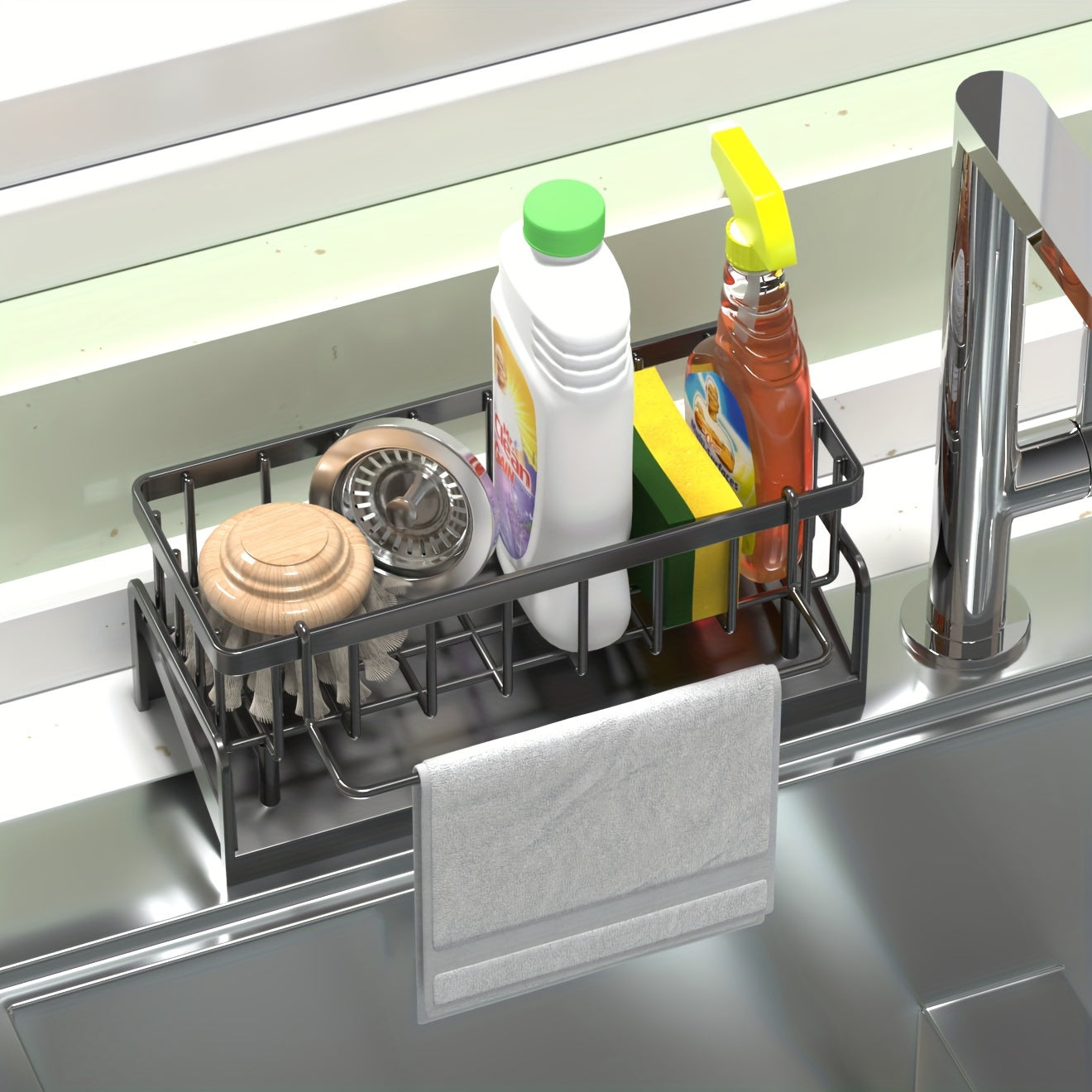 Multipurpose Kitchen Sink Organizer - Made of Long-lasting Plastic, Features Open Storage Design for Dishes and Utensils