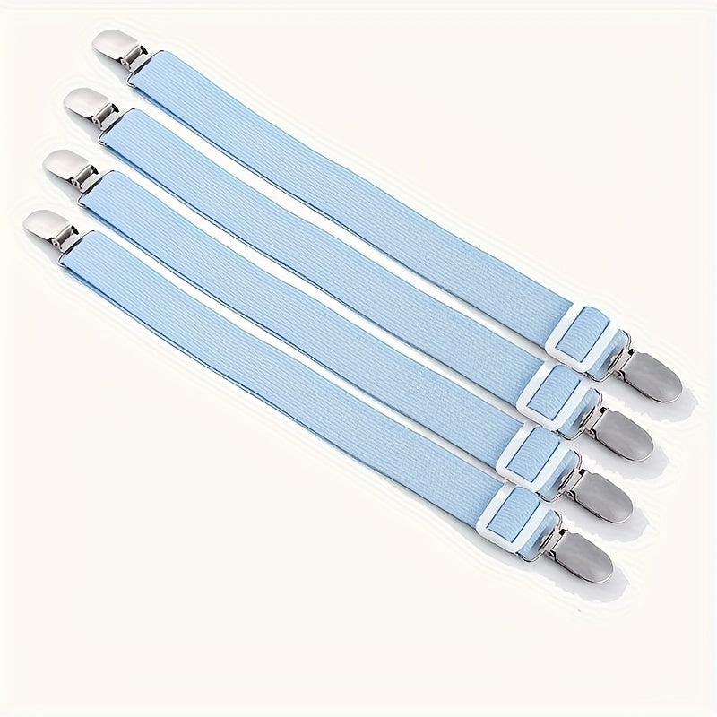 Adjustable Bed Sheet Grippers - Set of 4, Non-Slip Secure Clips, Made from Durable Polyester, Simple Installation, Universally Fits Mattress Sizes, Available in White, Black, Pink, Khaki, and Light Blue - Perfect for Beds and Sofas