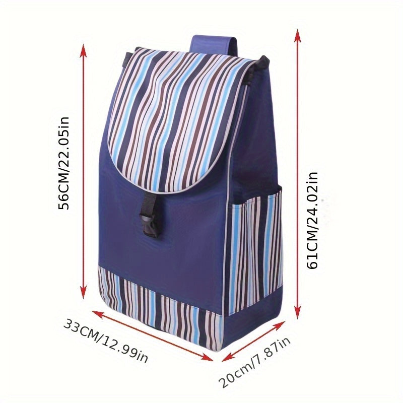 One piece of foldable, lightweight shopping cart replacement bag with a striped design. Can be used as a shopping bag for household items.