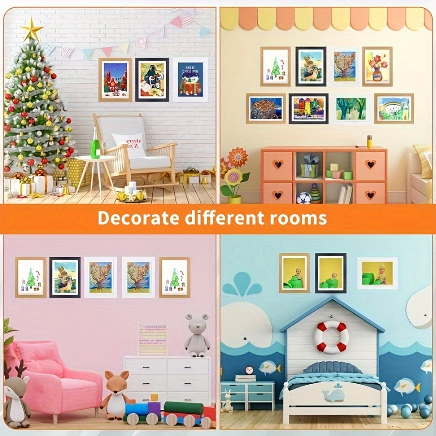 Cartoon-themed magnetic photo frame for girls' artwork display, folds for easy storage, can hold up to 150 A4 drawings, suitable for ages 6-14, made of artificial wood, 1 piece.