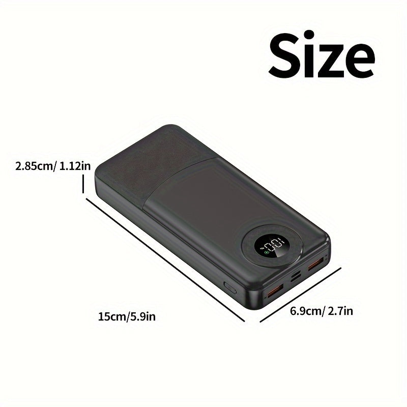 20000mAh power bank with super fast charging, LED display, dual input/output, suitable for iPhone and Android devices. Perfect for outdoor emergencies.