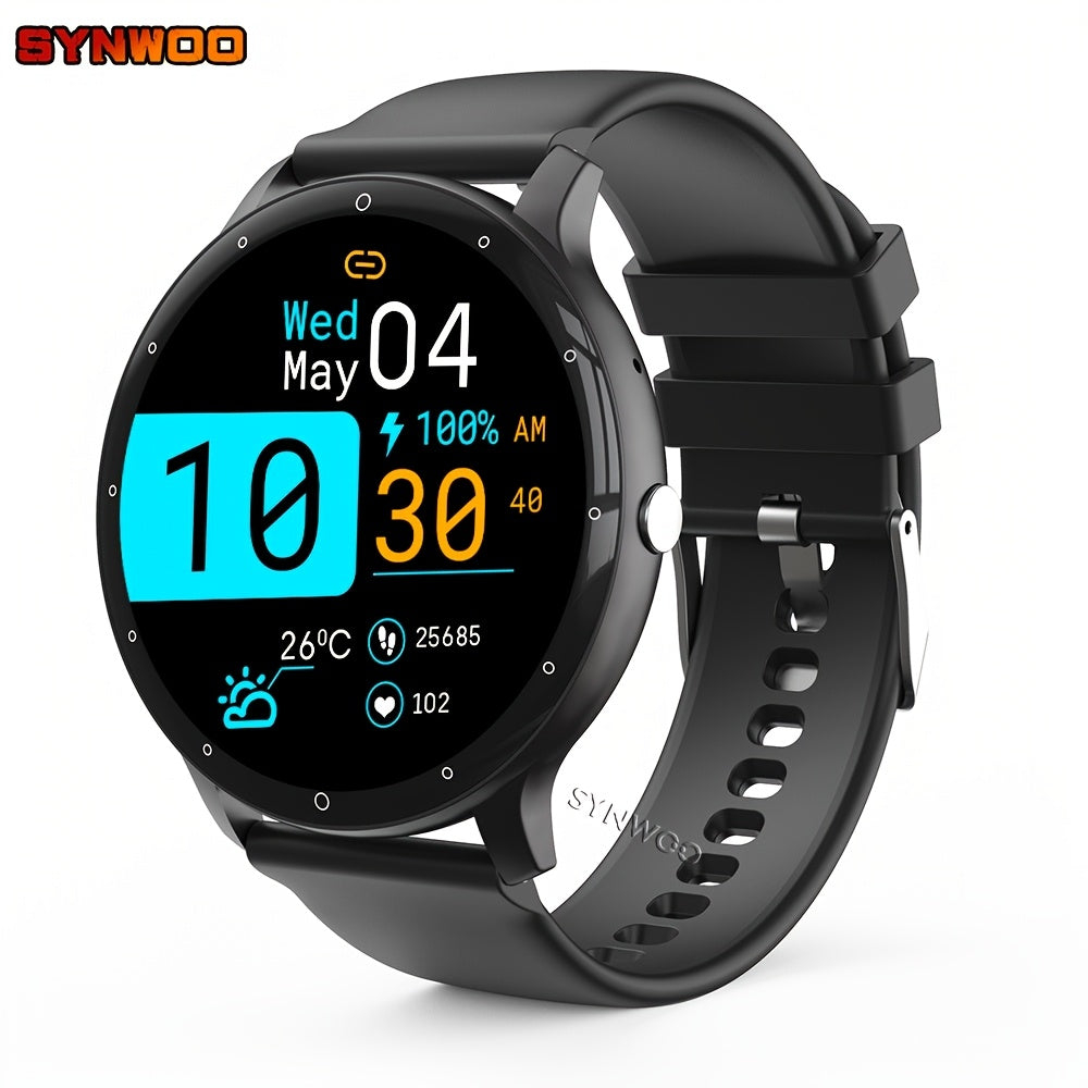 Stay connected with the Synwoo Smart Watch, designed for both men and women. This sleek watch features a 3.25cm full touch screen, digital display, and round dial. Stay active with the motion tracker and never miss a beat with the alarm clock, weather