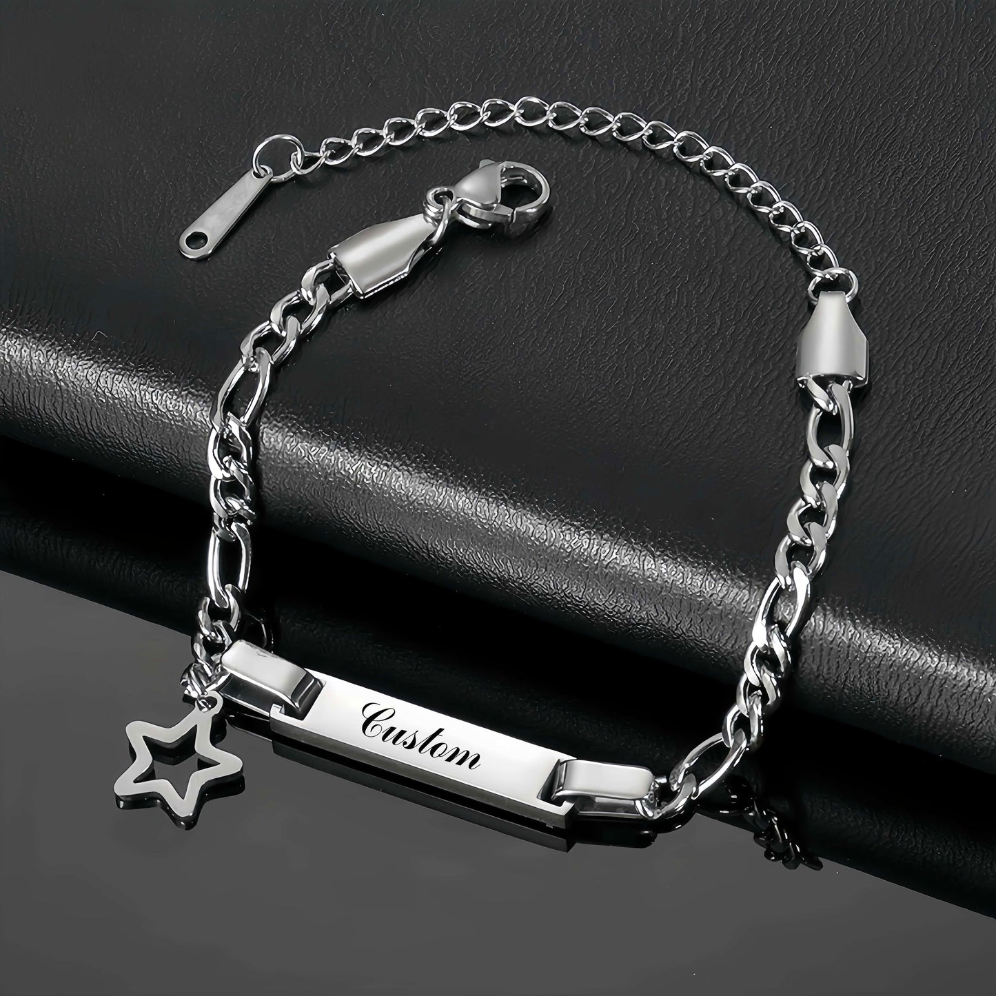 Customize your stainless steel bracelet with charming butterfly, star, crown, and heart charms. Add a personal touch with custom name and date engraving for a special occasion like birthdays, Valentine's Day, or Mother's Day. This bracelet is the perfect