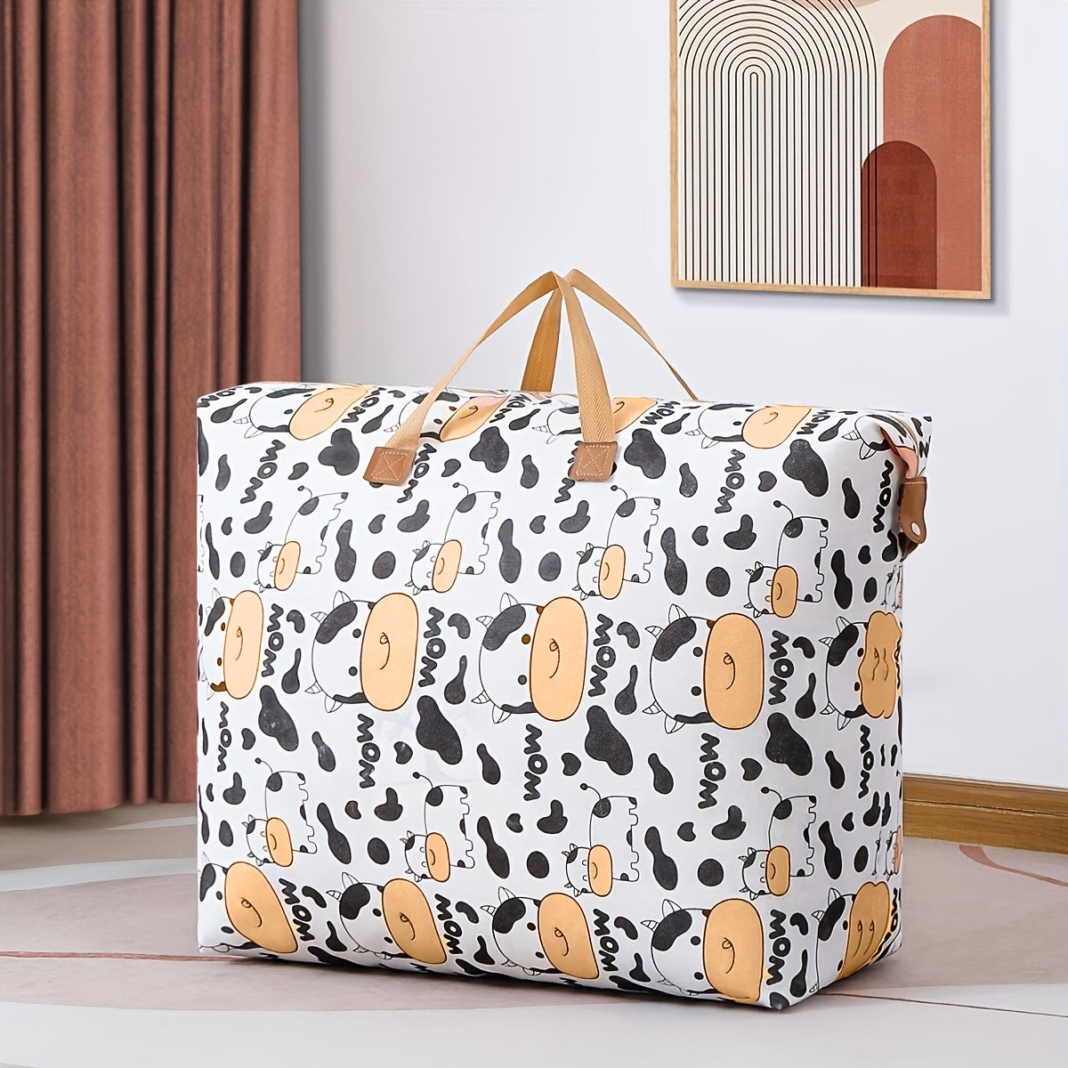 1-piece Quilt Storage Bag with Cartoon Pattern, Thickened Portable Clothes Sorting Bag. This Super Large Capacity Moving Packing Bag is perfect for organizing your bedroom accessories.