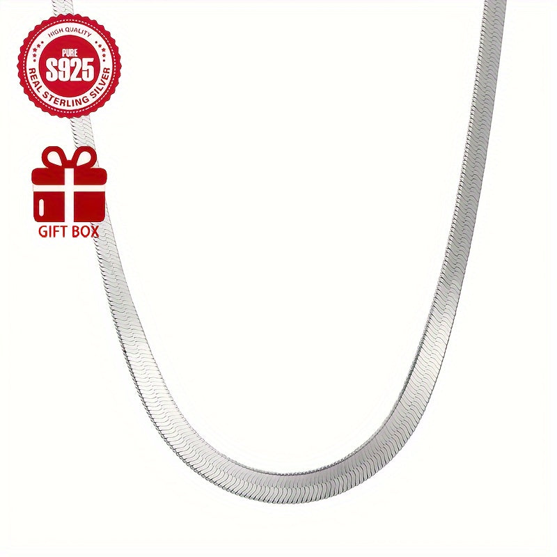 925 Sterling Silver Snake Bone Necklace with 18K Gold Plating, Hypoallergenic Flat Clavicle Chain, Elegant and Minimalist Style, Ideal for Daily Wear, Great Gift for Couples, Valentine's Day, Comes in an Anti-Tarnish Gift Box.