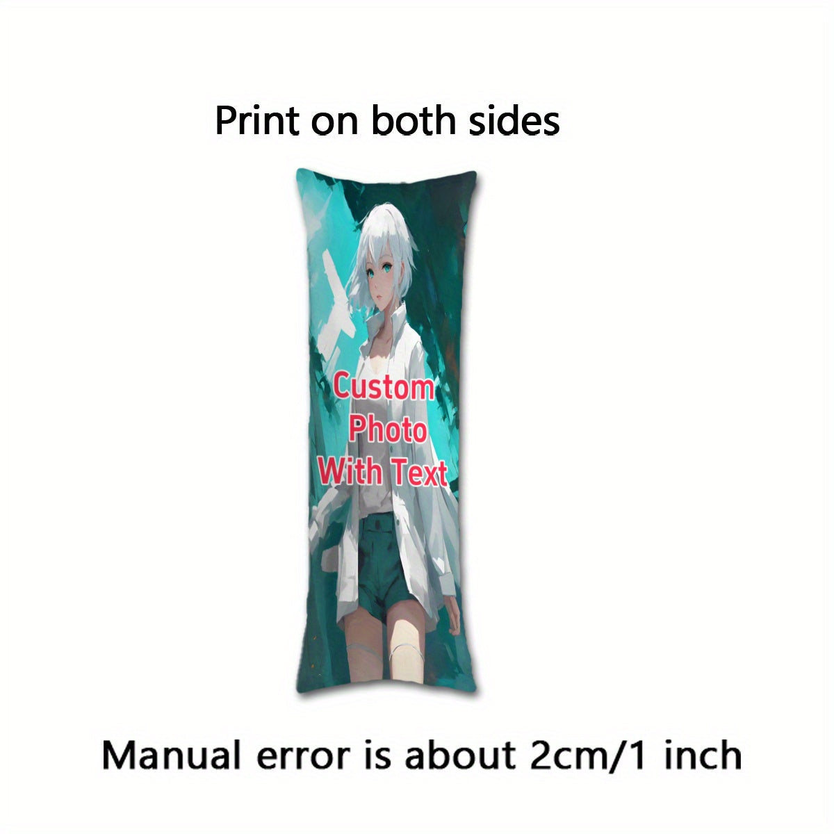 Get a Custom Anime Body Pillow Cover measuring 50.8x137.16 cm. This Personalized Photo Long Body Pillowcase features a Double-Sided Print and is made of Soft Plush material. Perfect for gifting on occasions like Halloween, Thanksgiving, Christmas, New