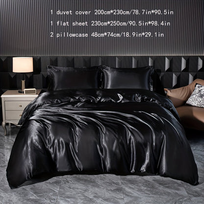 Luxurious 4-piece Satin Bedding Set with zip closure - perfect for home, guest rooms, and hotels.