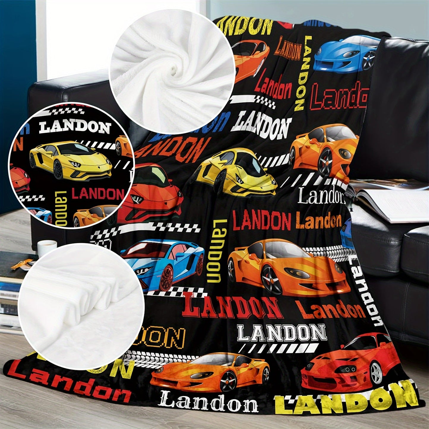 Flaunting a sleek modern sports car design, this customizable flannel fleece blanket is soft, warm, and perfect for all seasons. Made with tear-resistant and hypoallergenic materials, it is ideal for use on your sofa, bed, during travel, camping, in the