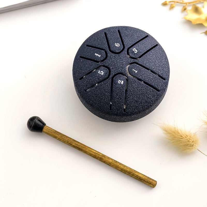 7.62cm 6-note Mini Ethereal Drum for Meditation, Percussion, Instruments, Music, Yoga, and Education, available in Black, Green, Purple, Navy, and Golden colors.