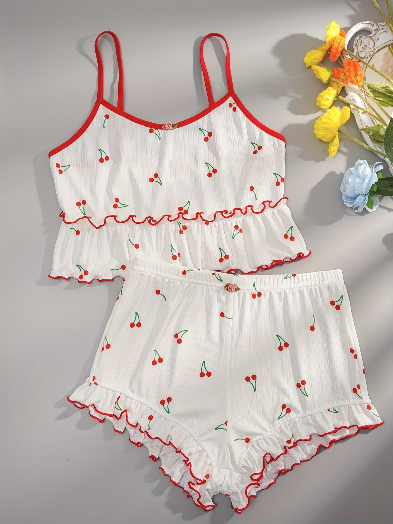 Cherry Print Pajama Set for Women.