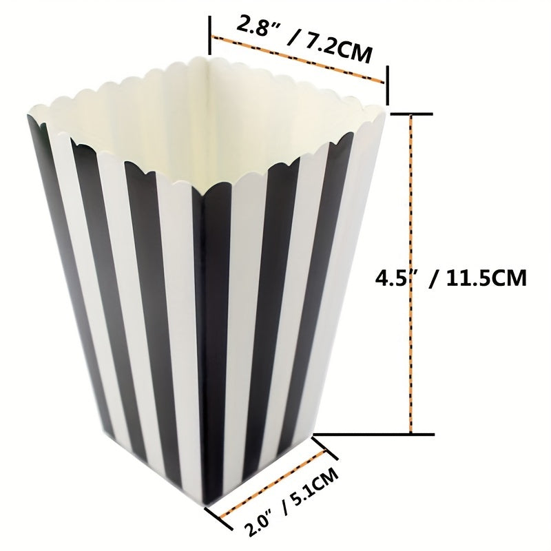 100 pieces of 2.27oz Mini Popcorn Boxes - Made of Food Grade Material, Sealed on their own, featuring Black & White Stripes - Ideal for Movie Nights, Parties, Carnivals & Birthdays.