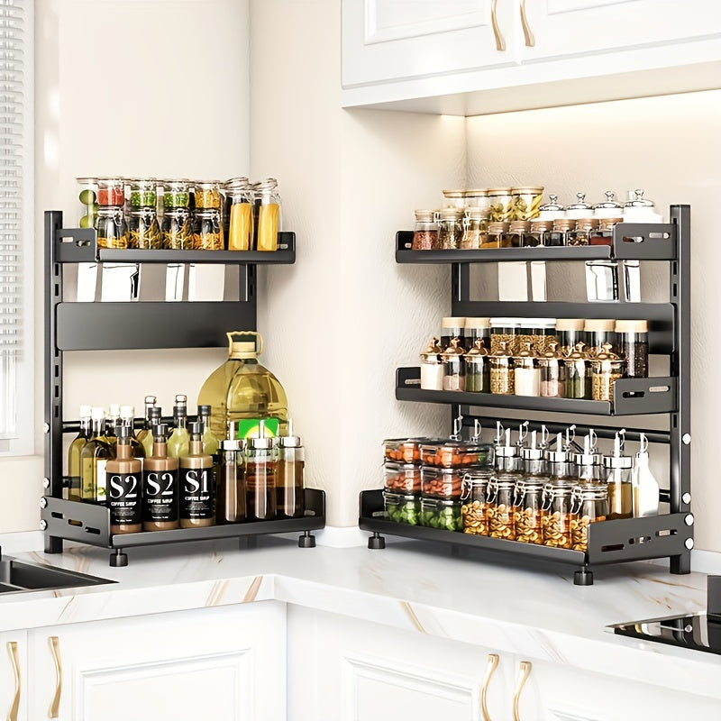 Sleek 3-Level Spice Rack - Stylish Stainless Steel and Plastic Organizer for Kitchen, Home, and Dining Area