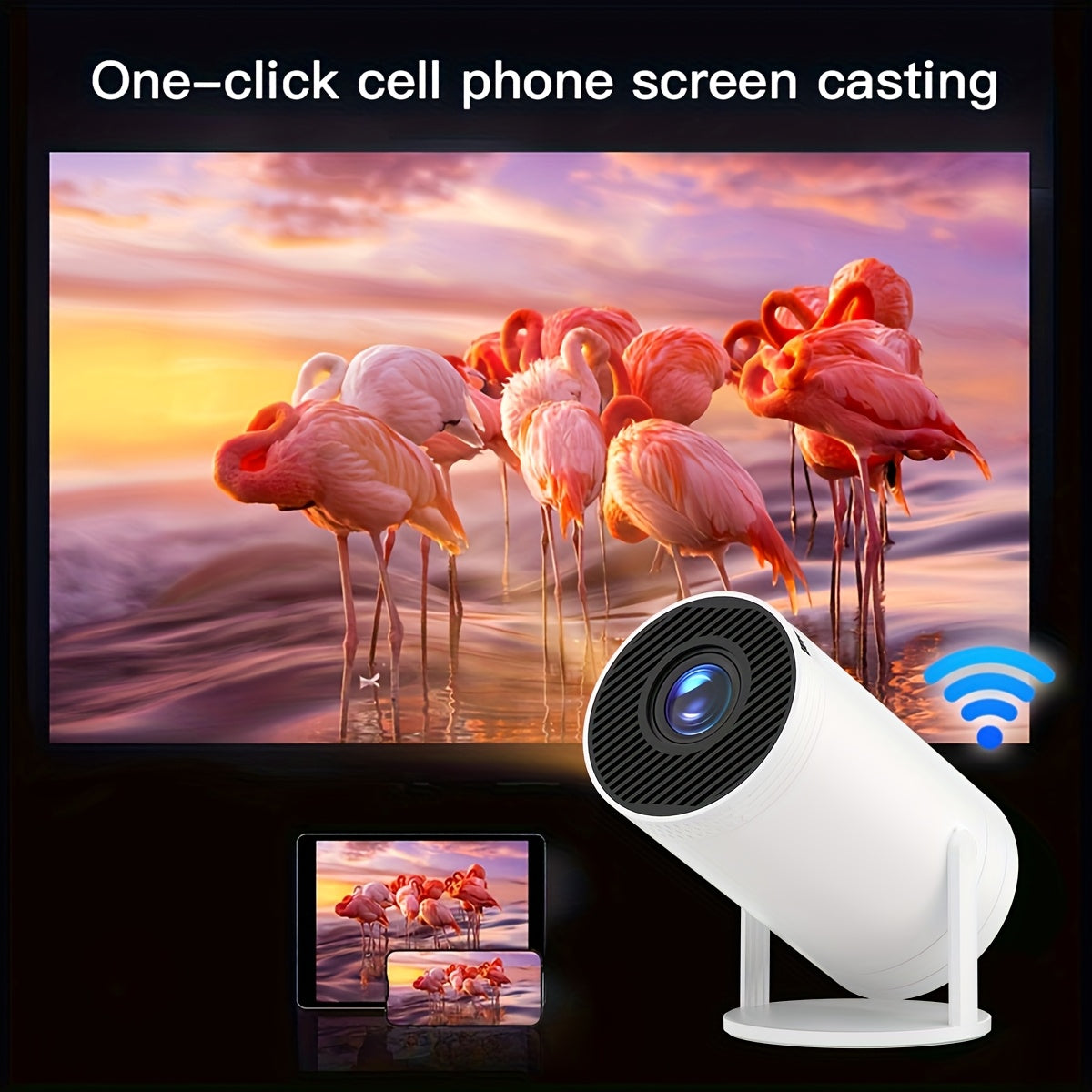 Ultra HD Projector with WiFi casting, 180° rotation, Android TV, portable home theater!