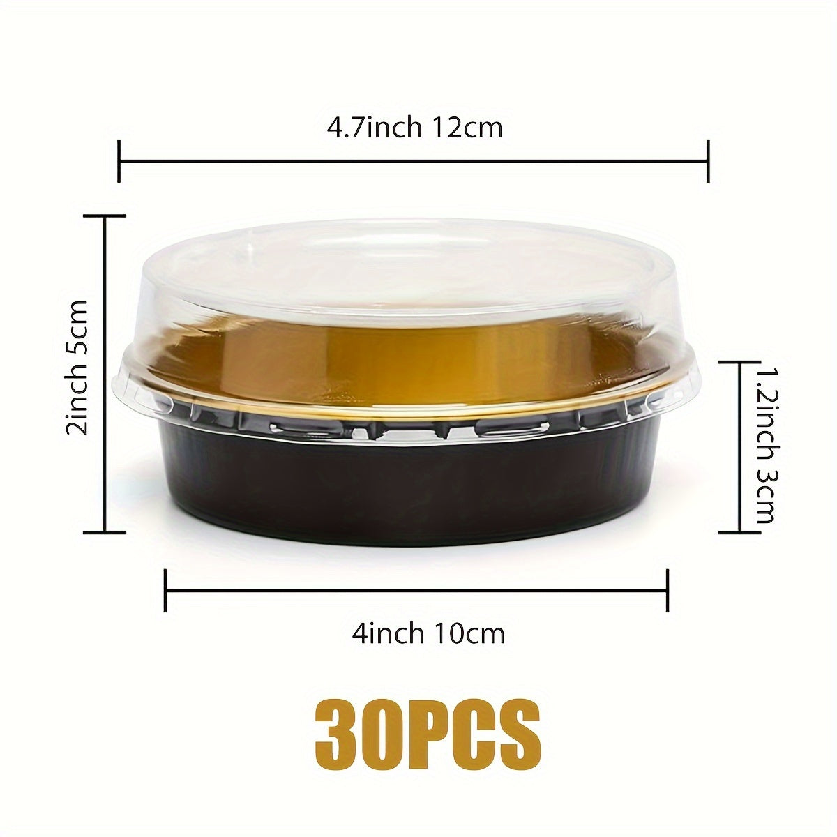 [Best-Selling Option] Set of 30 8oz Black & Golden Disposable Cheesecake Pans with Lids - Mini Aluminum Foil Pie Tins, Oven Safe, Great for Baking & Serving Desserts, Ideal for Christmas Parties, Small, Individual Round Containers for Tart Cake.