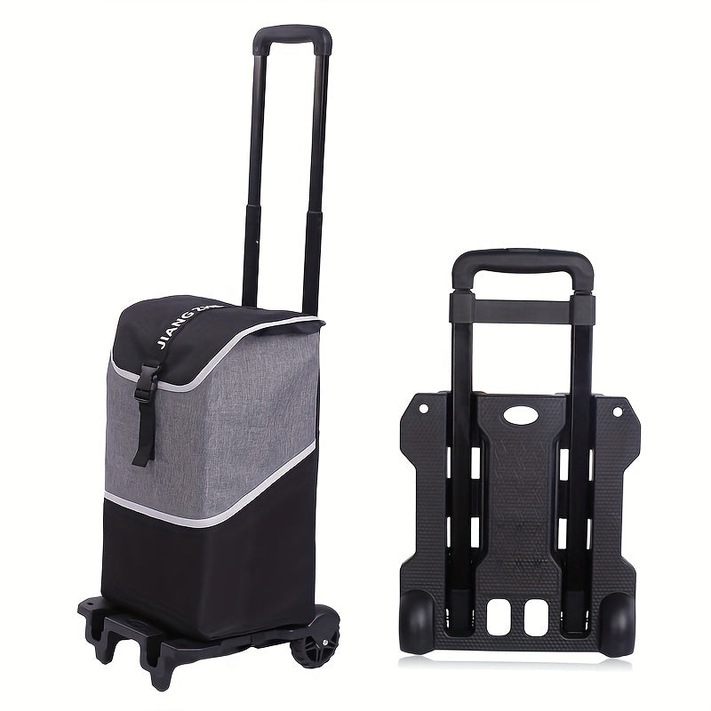 Portable Black shopping cart with detachable bag and folding trolley for groceries, camping, and travel essentials in spring.