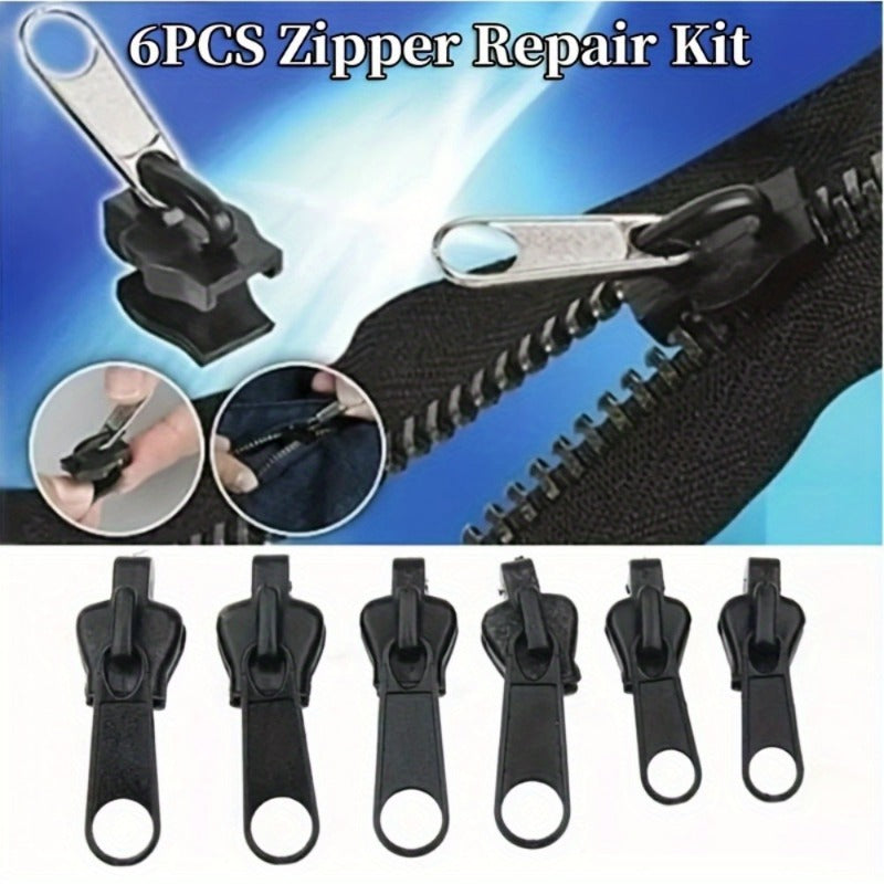 Set of 6 waterproof replacement zippers in multiple sizes with a universal design.