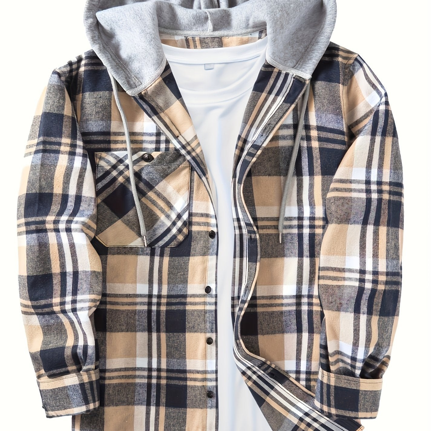 Men's Stylish Plaid Plus Size Hooded Shirt Jacket for Casual Daily Wear