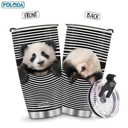 20oz stainless steel tumbler with lid, insulated and leakproof, featuring cat, panda, and sloth designs. Ideal gift for Christmas, birthdays, and Mother's Day.